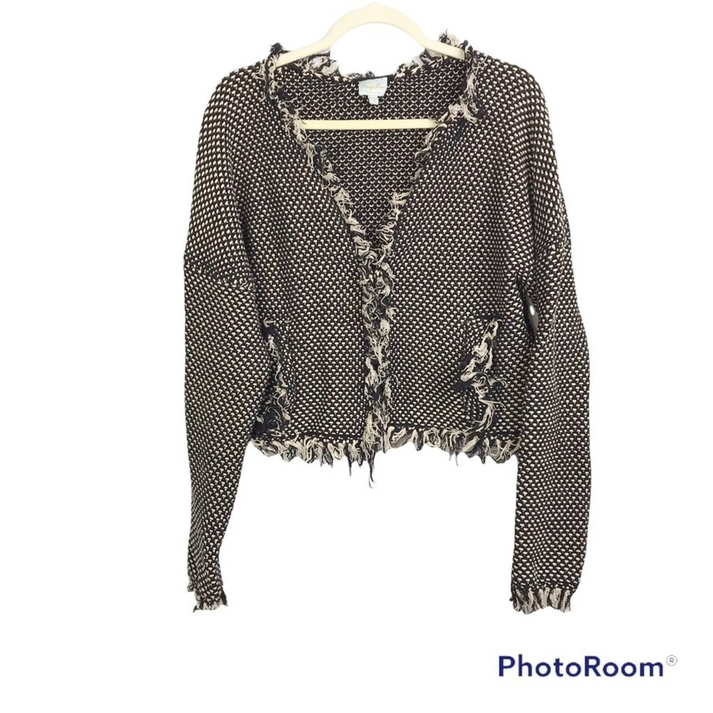 Tracy Reese basketweave and fringe long sleeve tweed jacket size M